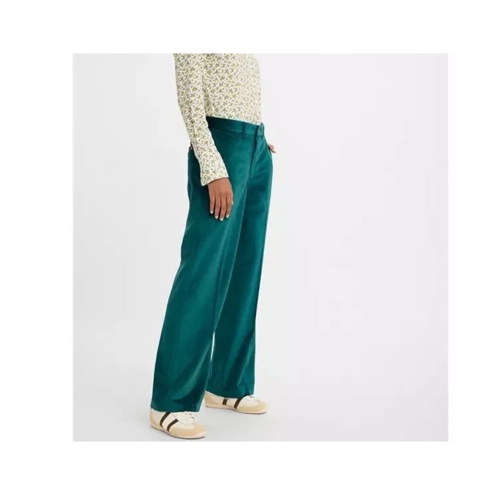 Levi’s Trousers Baggy Emerald Green Velvet Loose Fit Pleated Trousers 25x31